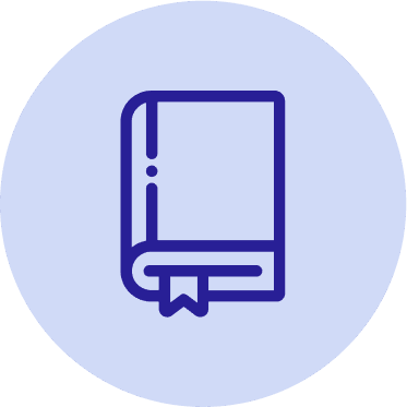 blaues Icon mit einem Buch, aus dem ein Lesezeichen hervorschaut