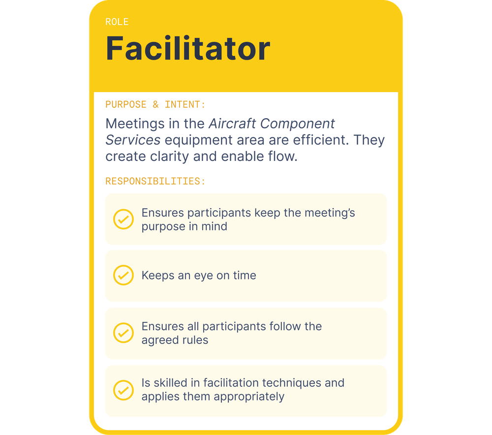 a yellow card explaining the facilitator's roles