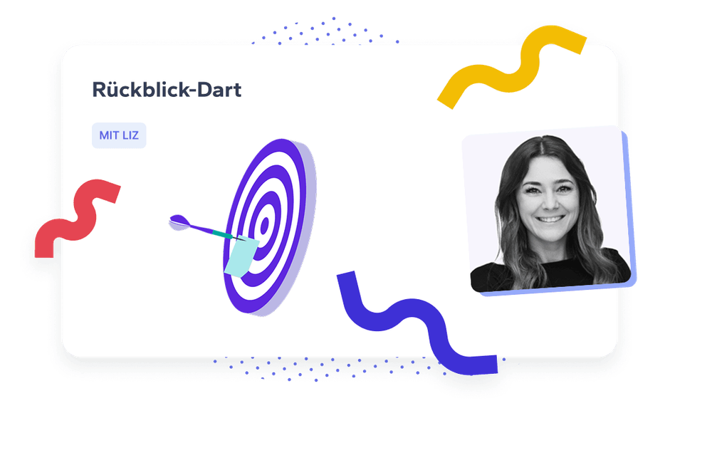 Foto von Valentin aus dem 9 Spaces Team kombiniert mit dem Tool "Rückblick-Dart"