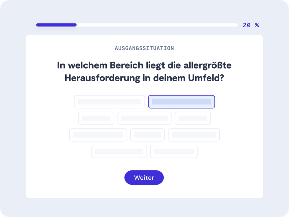 Screenshot einer 9 Spaces Transformationsreise-Frage im Fragebogen