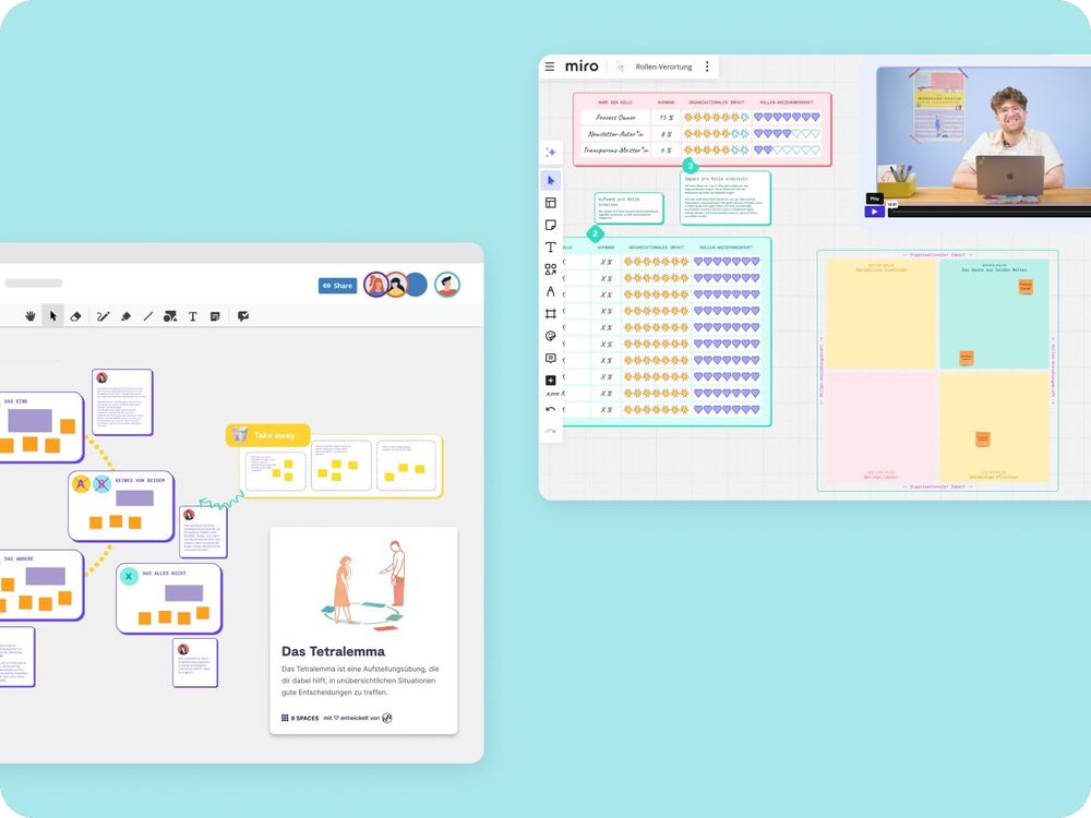 Zwei 9 Spaces Tools als Miro und Conceptboard Whiteboard