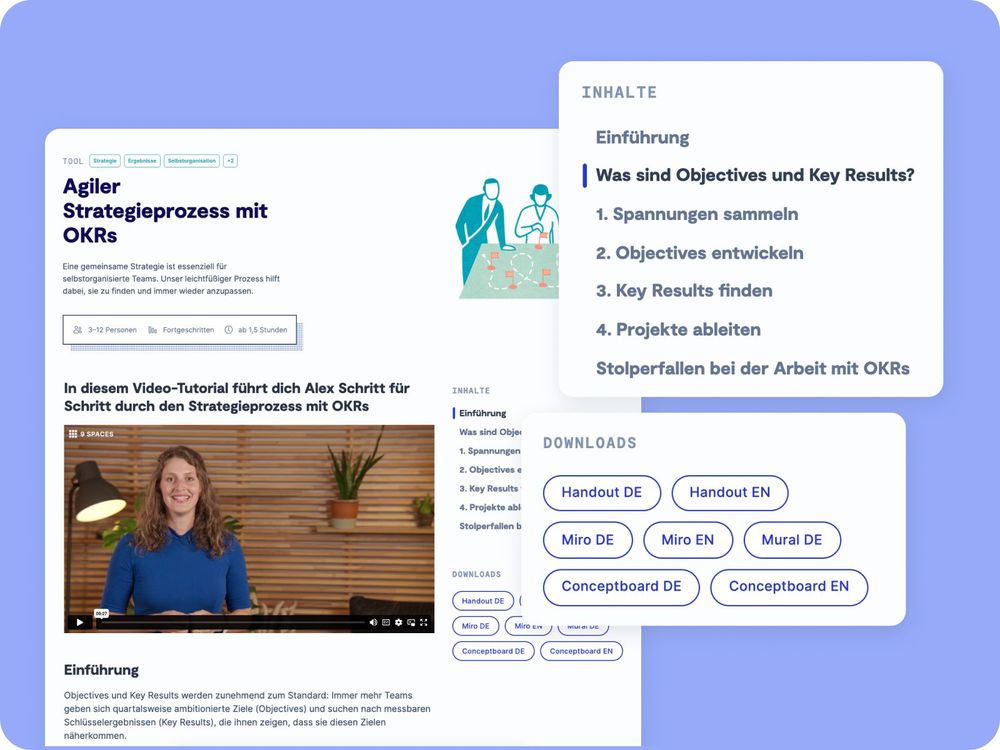 Screenshot der neuen Tool-Seite anhand des Beispiel-Tools "Agiler Strategieprozess mit OKRs"