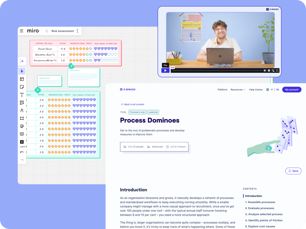 A whiteboard, video tutorial and tool detail page