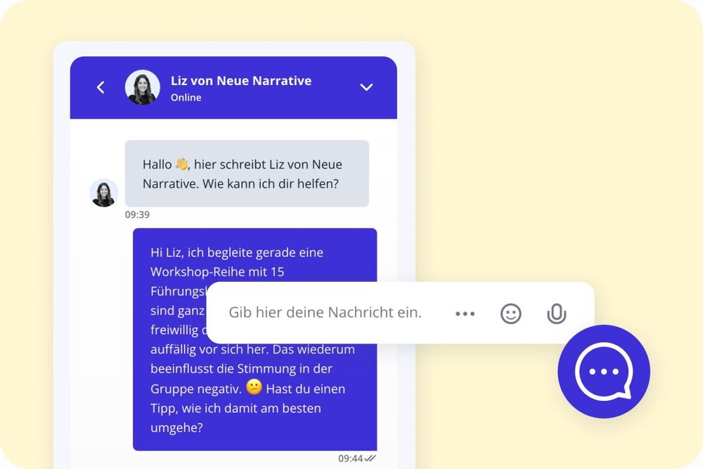 Illustration des 9 Spaces Chat Bots anhand eines Chats mit Liz