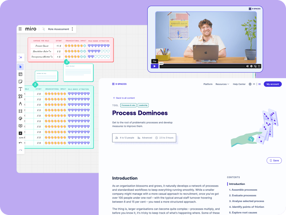 a whiteboard template, video tutorial and tool detail page