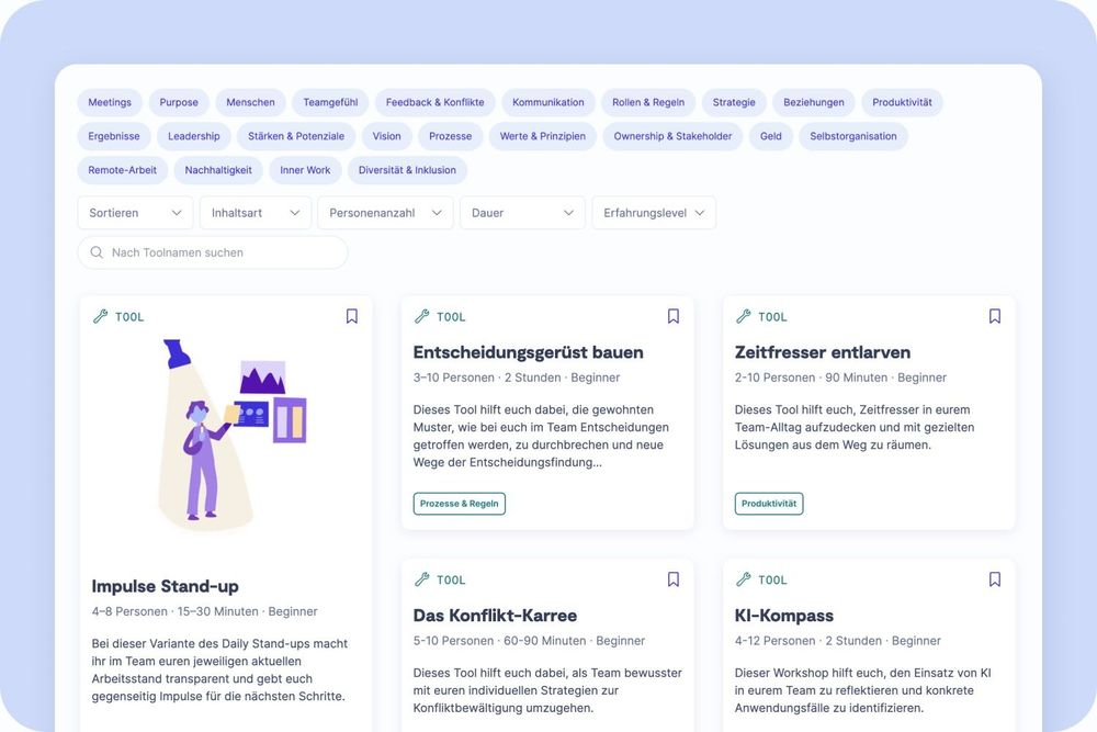 Screenshot der 9 Spaces Plattformseite