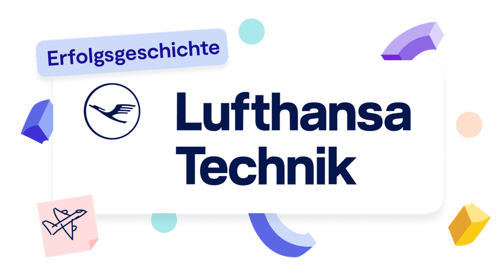 Das Logo von Lufthansa Technik mit Post-its und Bauklötzen im Hintergrund