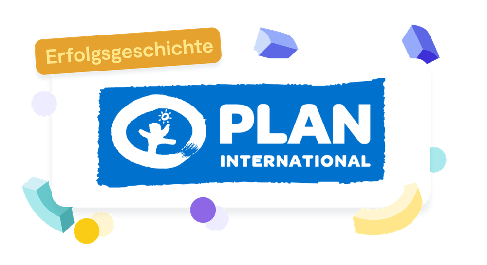 Das Logo von Plan International kombiniert mit Konfetti