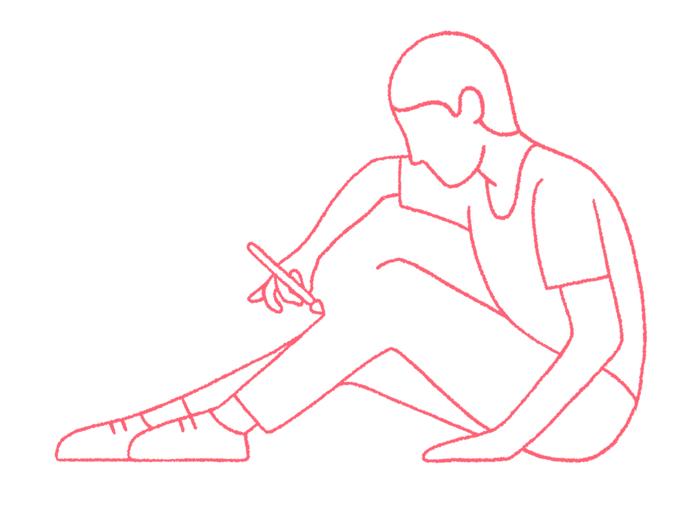 Person zeichnet sich selbst mit einem Stift