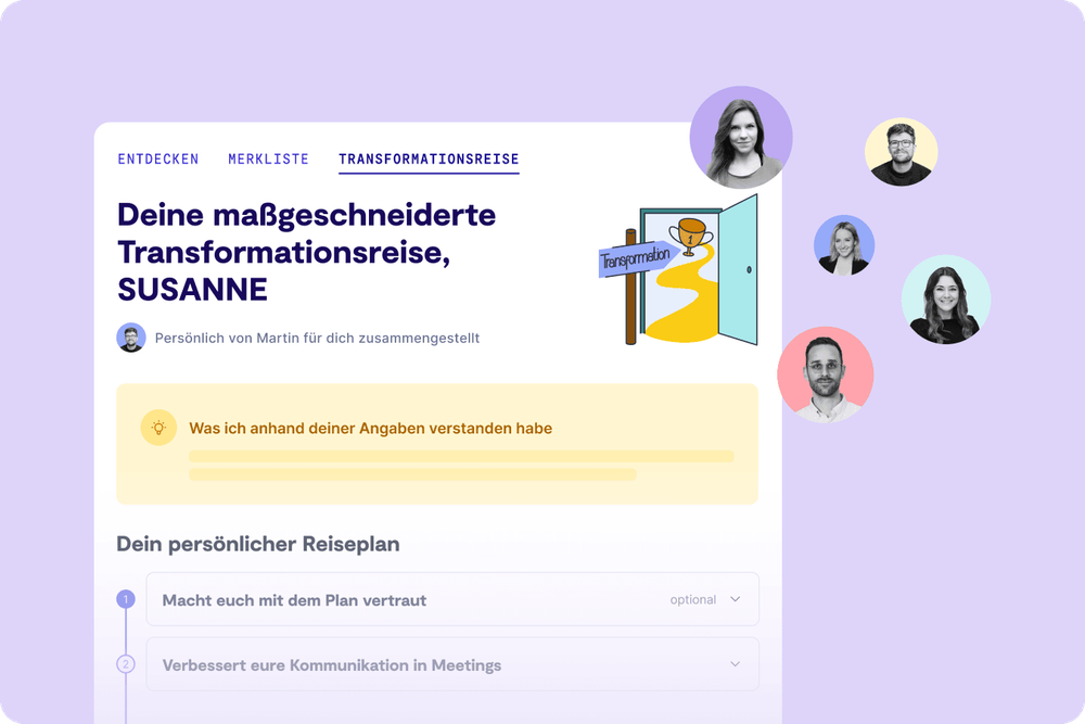 Eine Grafik von der Transformationsreise und Bilder unserer Consultants