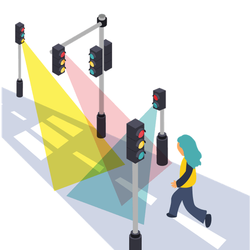 Eine Person läuft durch einen Ampelwald