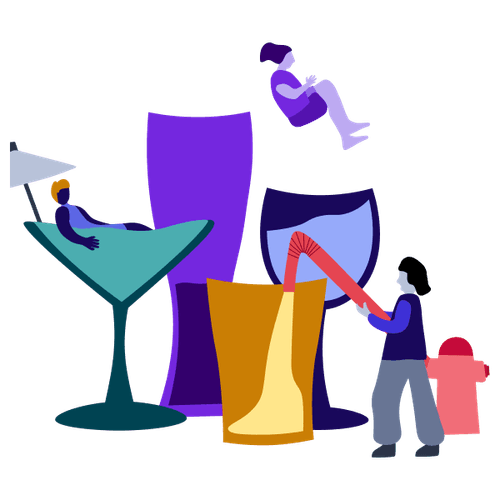 illustration of people and glasses of different sizes