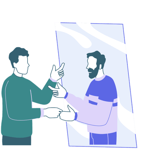 Ein Mensch steht vor einem Spiegel und unterhält sich mit seinem Spiegelbild