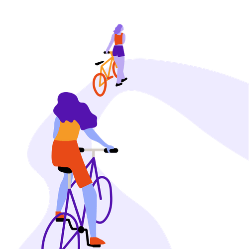 Zwei Personen sind auf Fahrrädern zu sehen.