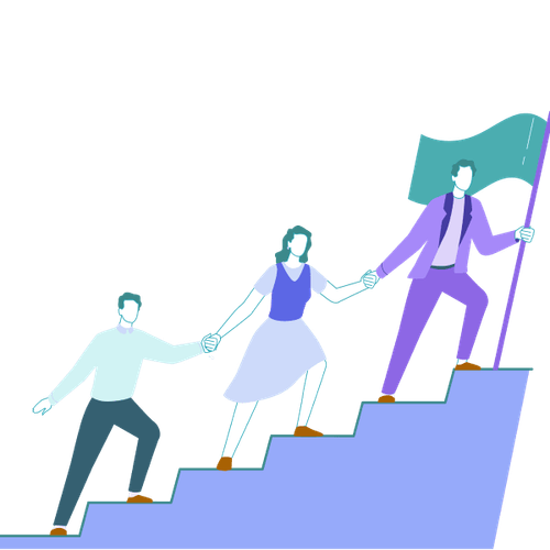 Drei Personen steigen die Stufen einer Treppe hinauf