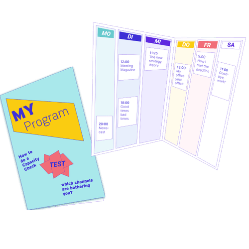 Illustration of a weekly calendar with several meetings spread throughout the week