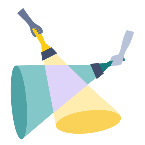 zwei taschenlampen leuchten übereinander und es entsteht eine geteilte fläche