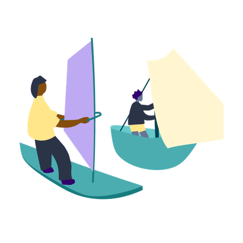 Zwei Menschen segeln 