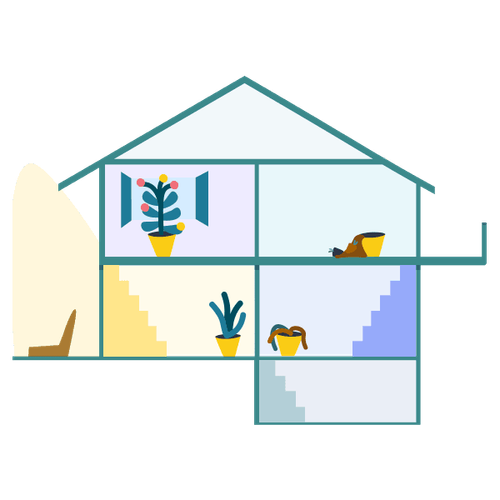 Zu sehen ist das Modellhaus der Veränderungen. Verschiedene Räume mit den dazugehörigen Emotionen sind in verschiedenen Farben dargestellt.