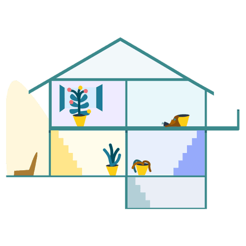 The model house of change is on display. Different rooms with their associated emotions are represented in different colours.