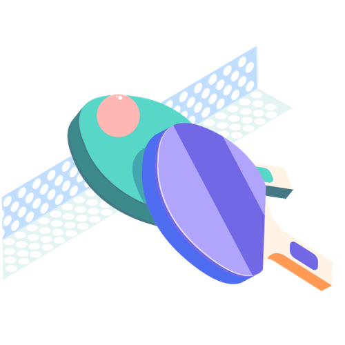 Zwei Tischtennisschläger und ein Netz