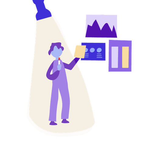 Eine Person steht im Rampenlicht und stellt etwas vor.