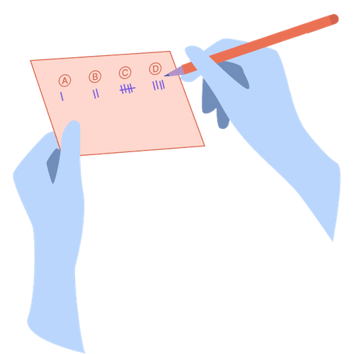 Zwei Hände halten eine Karte und einen Stift