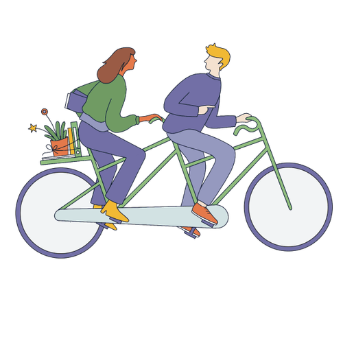 Zwei Personen auf einem Tandem-Fahrrad