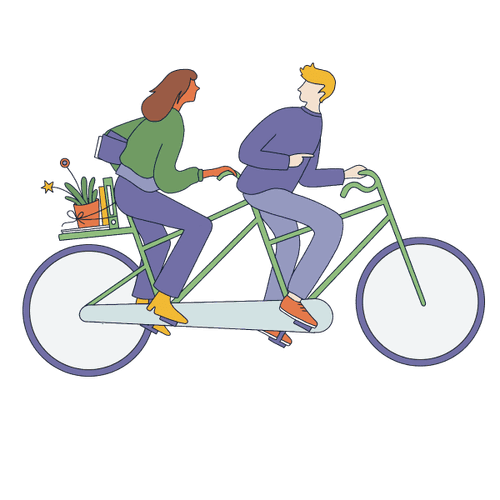 Illustration of two people on a tandem bike