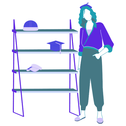 Illustration of a person standing next to a hat rack
