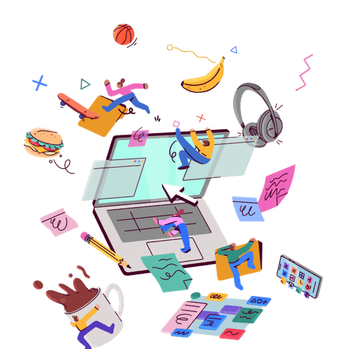 Narrative und Symbole fallen aus dem Laptop