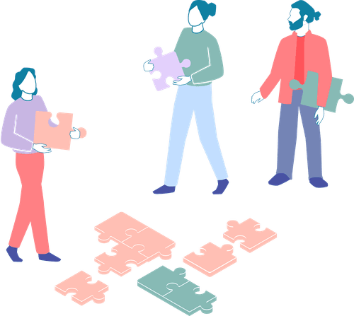 Illustration of three people holding pieces of a puzzle