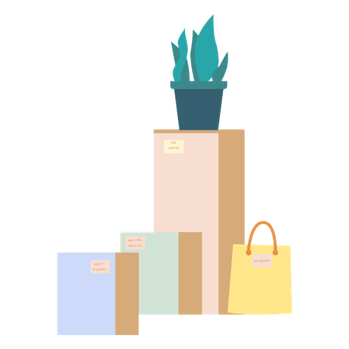 Zwei Mappen, eine Pflanze und eine Tasche