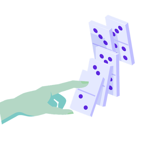 eine Hand stupst den ersten Dominostein an