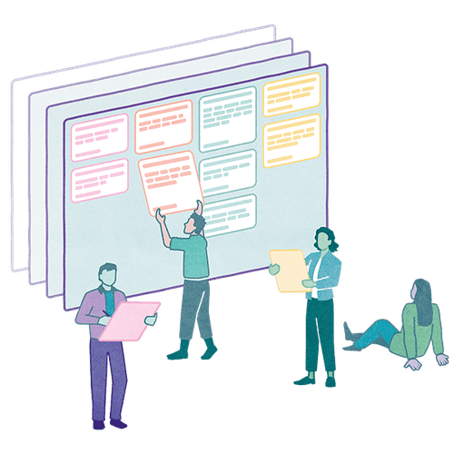Illustration of people working with a Kanban board