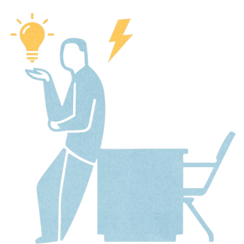 A person with a lightning bolt at the back of their neck, transforming into an idea.