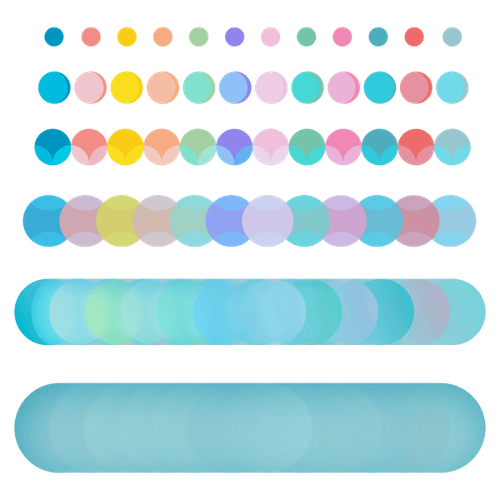 Mehrere Reihen an kleinen bunten Kugeln, die sich in der unteren Reihen zu einem großen Block zusammenfügen