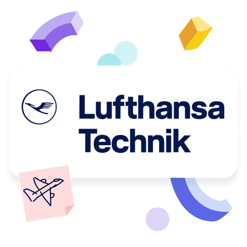 Das Logo von Lufthansa Technik mit Post-its und Bauklötzen drumherum