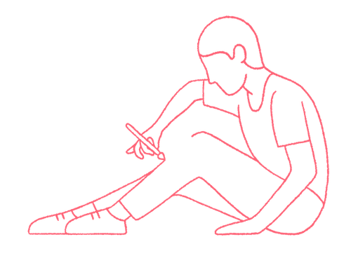 Person zeichnet sich selbst mit einem Stift