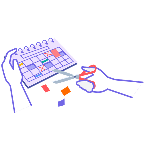 Illustration of someone cutting out parts of their calendar