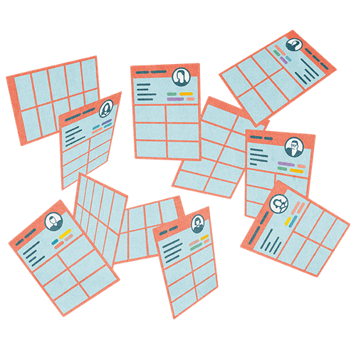 People profiles are flying around in the air