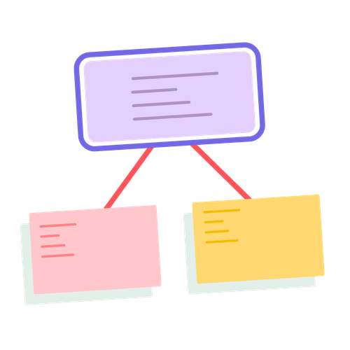 Ein Post-it, das sich wie in einem Turnierbaum in zwei abzweigt