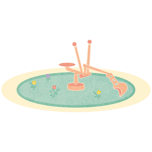 Ein Bagger auf einer kreisförmigen Wiese