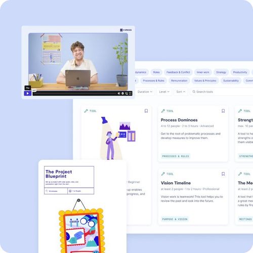 Screenshot & video showing the 9 Spaces platform and tools