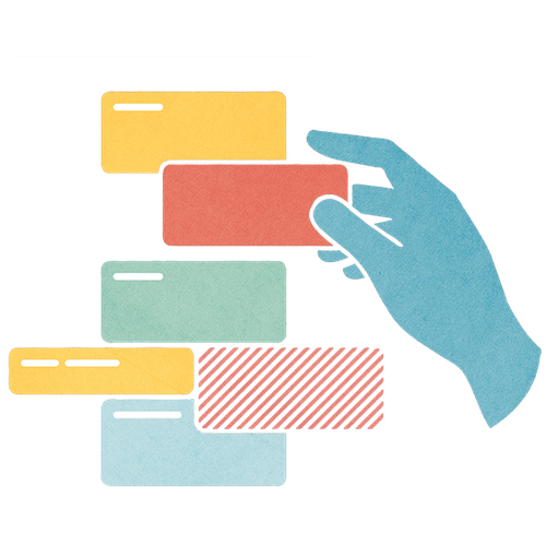 Illustration einer Hand mit mehreren bunten Rechtecken